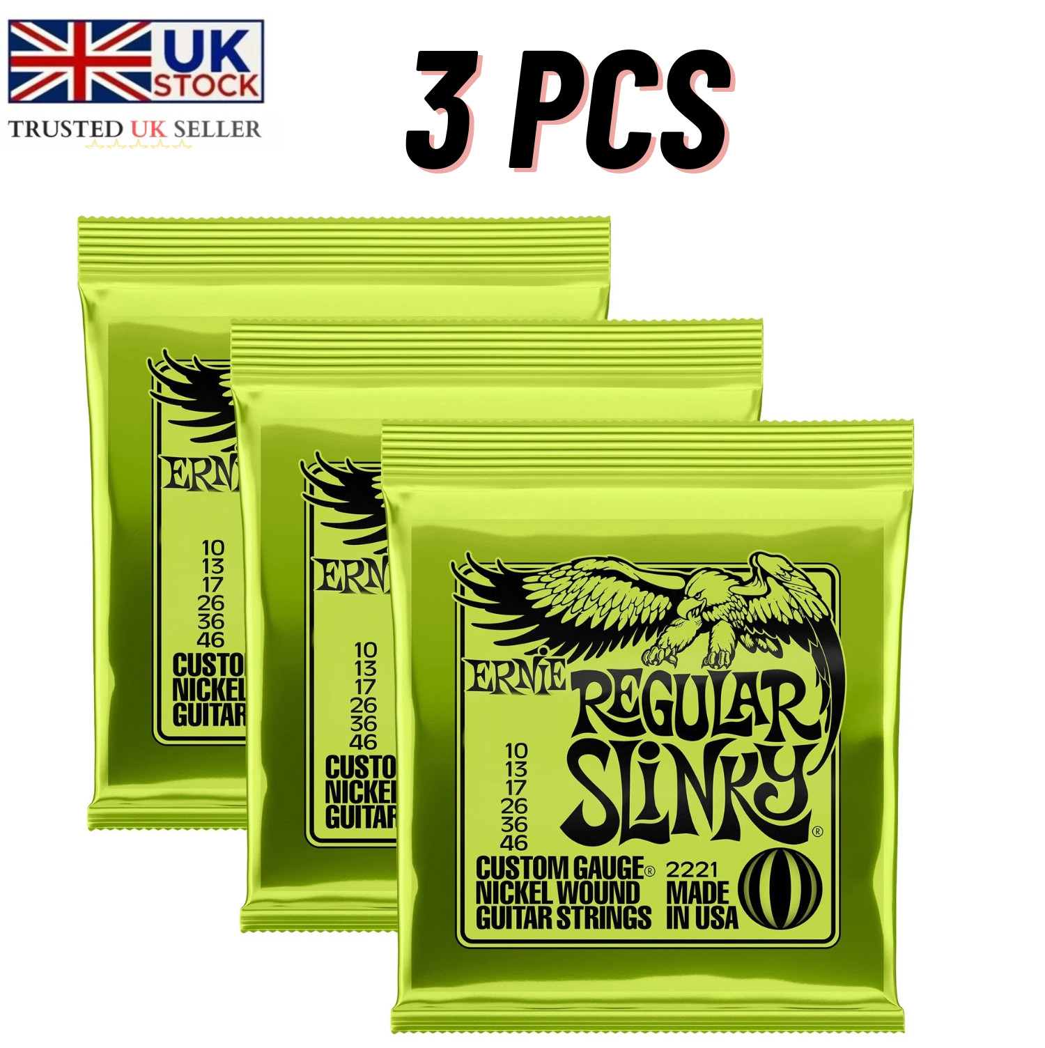 3Pack Ernie Ball Regular Slinky Nickel Wound Electric Guitar Strings 2221 KM1