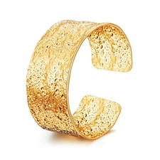 Cuff Bangle Bracelets for Women Gold Textured Metallic Open Wide Cuff Bracelet C