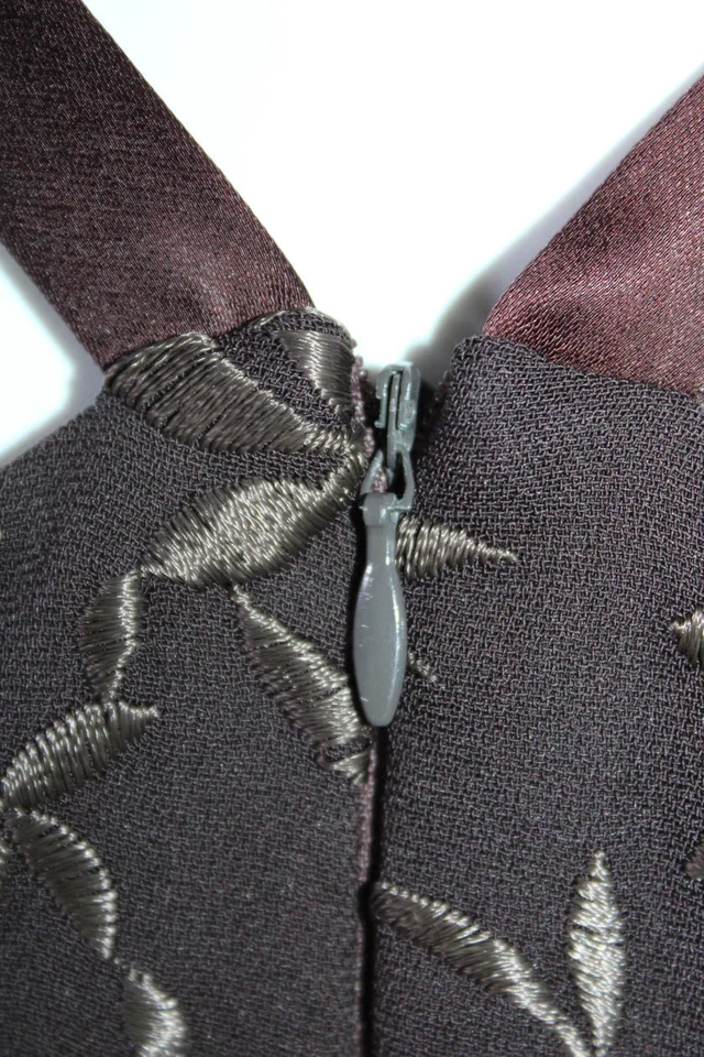 Nicole Miller Womens Square Neck Floral Embroidered Maxi Dress Brown Size 4 - Image 4 of 4