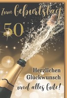 50. Geburtstag GlüCkwunschkarte Mit Briefumschlag Spritzender Sekt