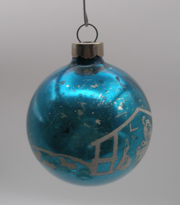 Vtg FRANKE Blue GLASS CHRISTMAS TREE ORNAMENT nativity stencil