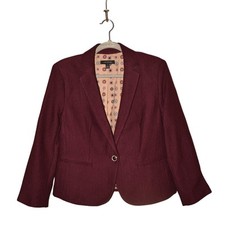 ANN TAYLOR 169 Burgundy Newbury Tweed Blazer Tailored Jacket Size 4