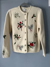 Vintage Susan Bristol Sweater Sz S Holiday Theme Wool w Embroidery