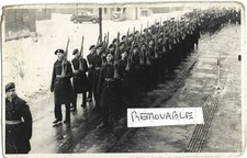Vintage Photograph Young Men Military Uniforms Rifles March In Snow 1940's-50's