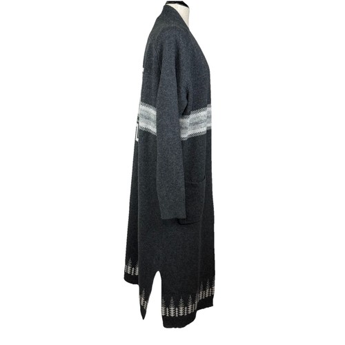 Pendleton Long Cardigan Sweater L Duster Lambswool Knit Aztec Southwestern Gray - Picture 6 of 18