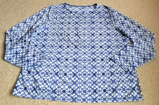 Womens Swim Top-LANDS' END-blue/white Batik nylon stretch 'Rash Guard'-1X