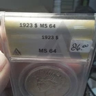 Antique Vintage 1923 Peace Dollar $1 Silver Coin ANACS MS 64 circulated