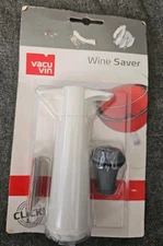 Vacu Vin Wine Saver Pump with Rubber Click Stopper White ~New Factory-Sealed~