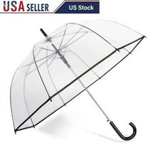 Clear Bubble Rain Umbrella Auto Open Windproof Waterproof Fiberglass Ribs New