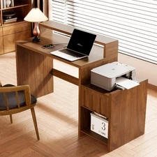 60 Inch Executive Desk with Drawer,Farmhouse Home Office Desk with Printer Shelf