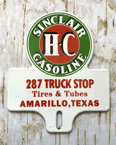 VINTAGE 6x5" SINCLAIR H-C GASOLINE TRUCK STOP GAS PUMP STATION PORCELAIN SIGN