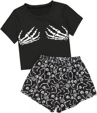 Cute Pajamas for Women Shorts Set Short Sleeve Tops Shorts Pjs Sets, Size Large