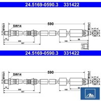2X Bremsschlauch ATE 24.5169-0590.3 2 BremsschläUche Rechts Links Vorne