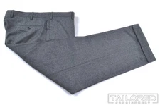 INCOTEX Solid Gray Flannel Wool Mens Flat Front Luxury Dress Pants Trousers - 38