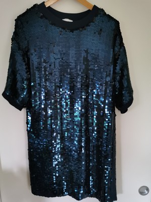 ESCADA Kleid neu - Rundhalsausschnitt, Pailletten, gefüttert - Gr. 36 - Cocktail marineblau