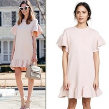 Ulla Johnson Tillie Sweatshirt Dress Pink Rose Ruffle Relaxed Fit Small
