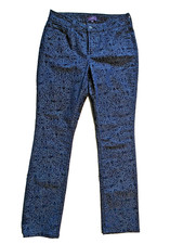 NYDJ Cotton Blend Spandex Blue Jeans Flocking Slim Straight 8P Pockets