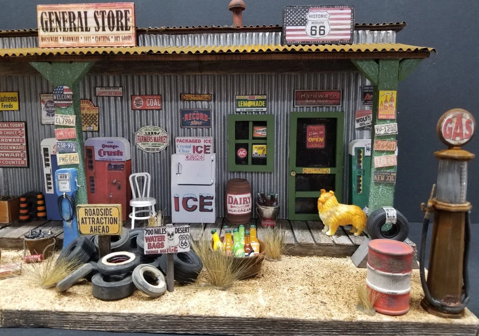 RT. 66 GENERAL STORE DIORAMA, HIGH DETAIL DISPLAY FOR YOUR CARS, 1:18, HANDMADE - Image 2 of 4
