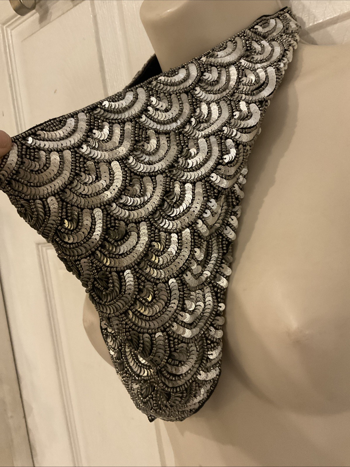 silver and grey sequined statement bib necklace s… - image 11