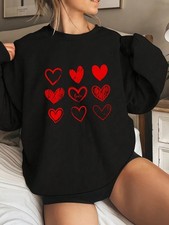 Women's Valentine's Day Heart Print Loose Sweatshirt