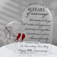 40Th Years of Marriage Gift Wedding Anniversary Souvenir Heart Marriage Keepsake