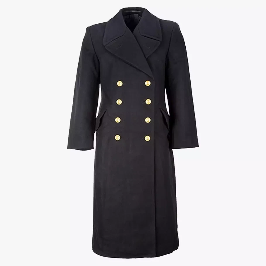 Black Navy Wool Great Coat - Winter Trench Naval Military Full Length Mens