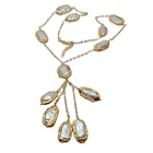 Freshwater Cultured White Biwa Pearl Gold Plated Chain Necklace 19"