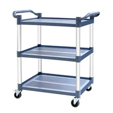 3-Tier Utility Cart With Wheels, Heavy Duty Rolling Restaurant Cart 420lbs, P...