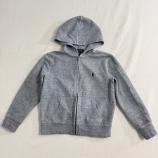 Polo Ralph Lauren Hoodie Boy Size 8 Grey Full Zip Sweatshirt Fleece Pony Logo