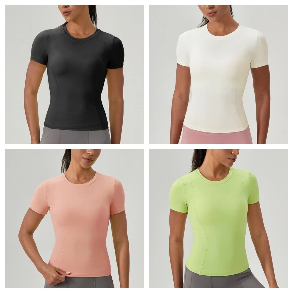 Damen Kurzarm Tight T-shirt Schnelltrocknend Yoga Fitness Laufen Sport Tops - Bild 1 von 3
