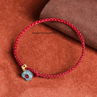 Natürliche Klasse A Jadeit Blau Jade Blume Rot Kordel Gestrickt Verstellbar Armband