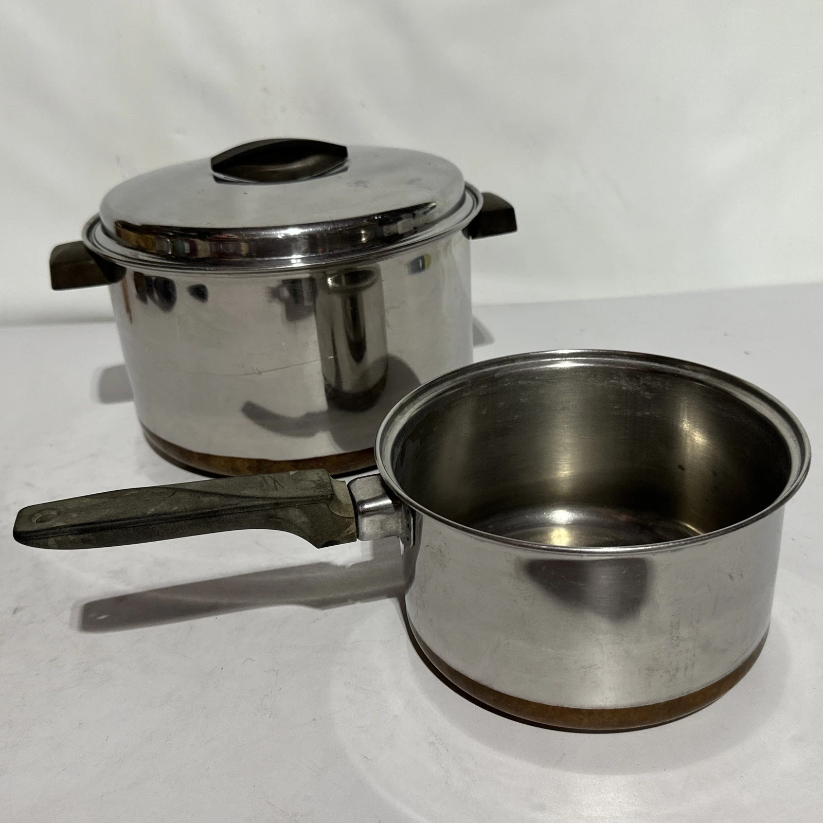 Ekco Ware Copper Bottom 5 Qt Dutch Oven w/ Lid & 1.5 Qt Saucepan USA Vintage