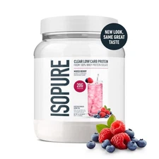 Isopure Clear Low Carb 100% Whey Protein Isolate Powder, Mixed Berry,20g Protein