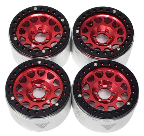 NHX RC 2.2'' Aluminum Beadlock Crawler Wheels Rims KM12: Red/Black 4pcs/set - Picture 2 of 6
