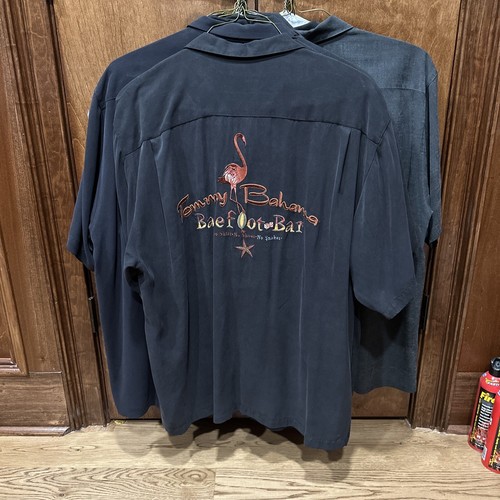Tommy Bahama Shirt  Embroidered “Bare Foot Bar” Silk Men XL Black