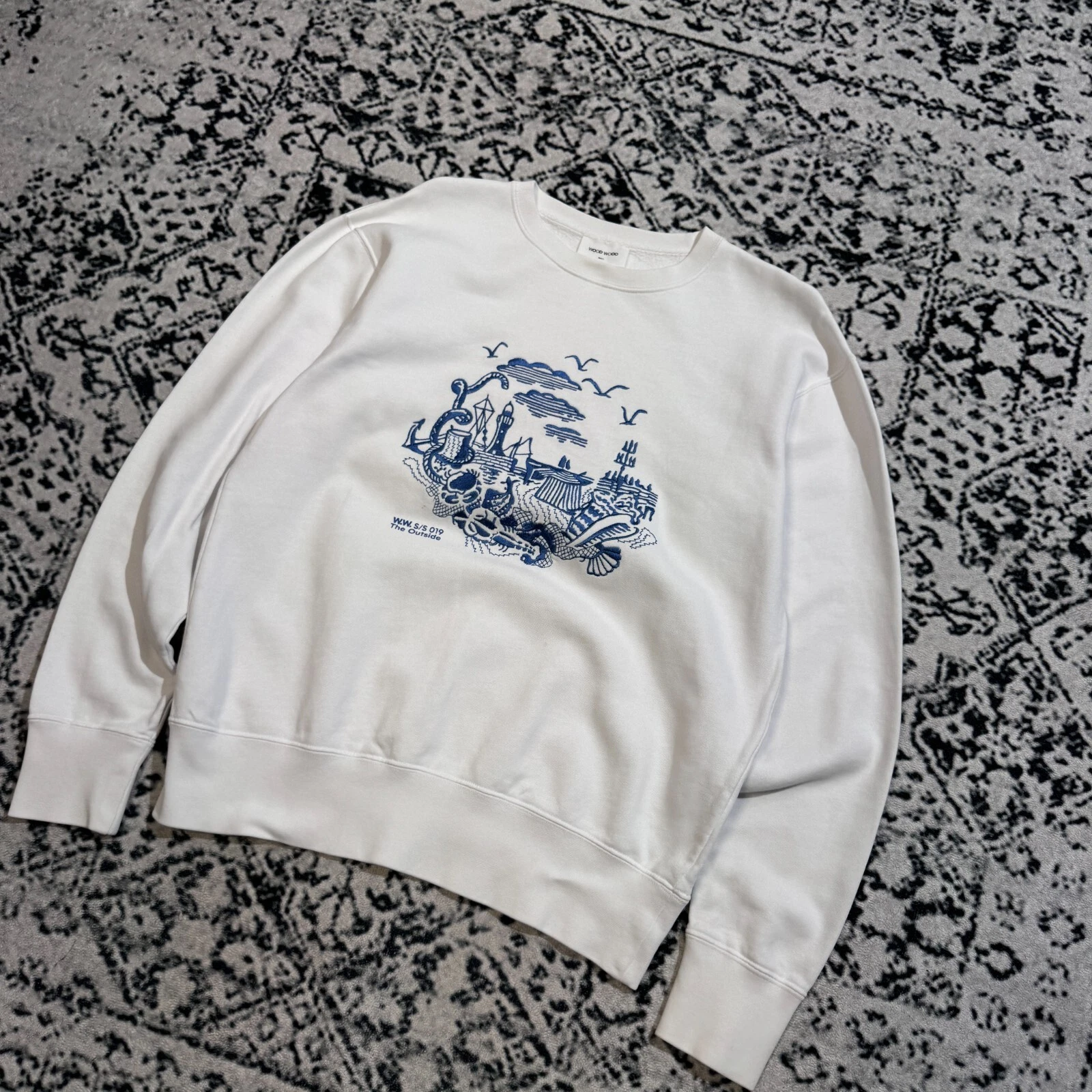 GUCCI Girocollo vintage legno unisex cotone bianco taglia S Y2K anni 90 archivio arte moda