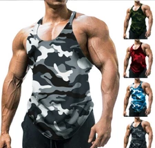 Men's Gym Workout Tank Tops Muscle Tee Stringer Bodybuilding Sleeveless T-Shirts