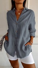Ladies Button Down T-shirt Long Sleeve Holiday Casual Work Blouse Tops Size 6-24