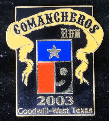 Comancheros Run 2003 Goodwill West Texas Motorcycle Pin 1'' Wide