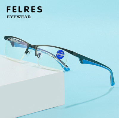 Metal Half Frame Anti-blue Light Reading Glasses For Men Square Sport Glasses 