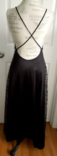 NEW VINTAGE BLACK w/BLACK LACE PETRA FASHIONS LONG NYLON NIGHTGOWN 152" SWEEP M