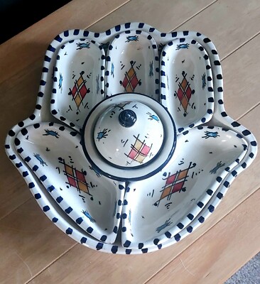Marokkanische Hamsa Schale, Tapas, Snackschalen. Handgefertigte, handbemalte marokkanische Keramik