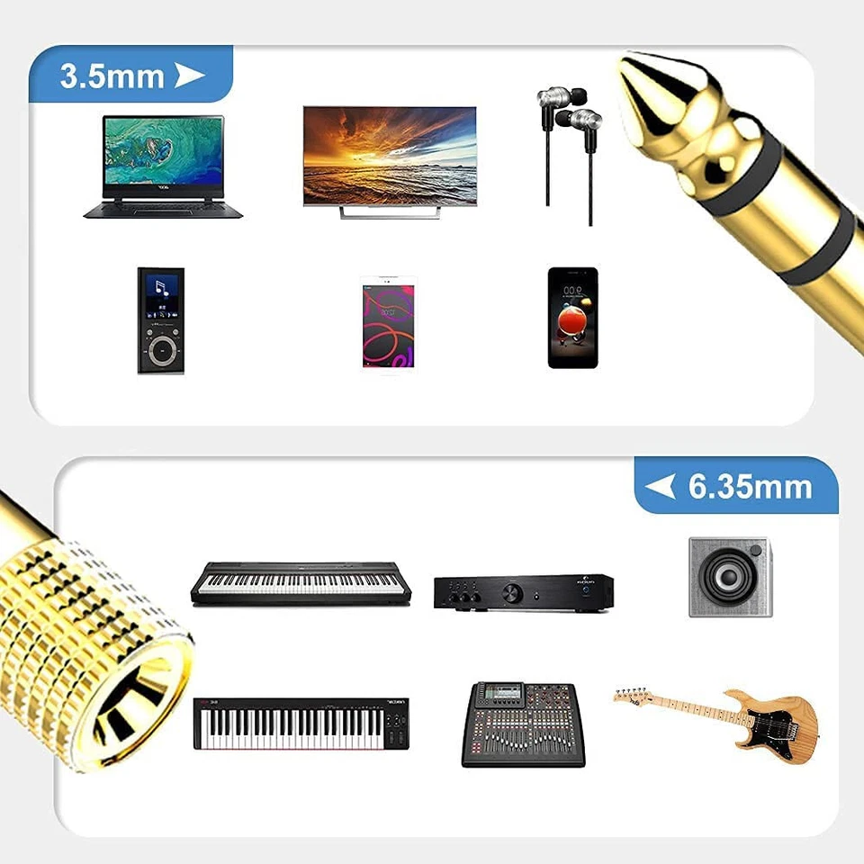 2x Headphone Adapter Small to Big 3.5mm to 6.35mm 1/4" Jack Audio Adaptor 2 Pack - Image 2 of 3