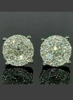 2.44 TCW Round Lab Created Moissanite Cluster Earring In 14k White Gold Plated
