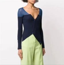 JACQUEMUS Asymmetrical Knitted Cardigan in Navy EU 38 US S/6 W9375