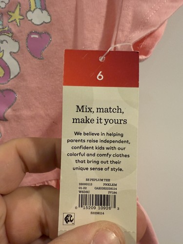 ๐ฆ 365Kids โค๏ธ Girls Hearts Unicorns Pink Peplum Tee T-Shirt Size 6 ๐ - Picture 2 of 6
