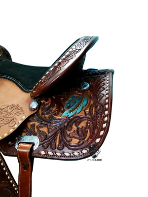 WILDRACE Western cuir marron tonneau selle d'équitation