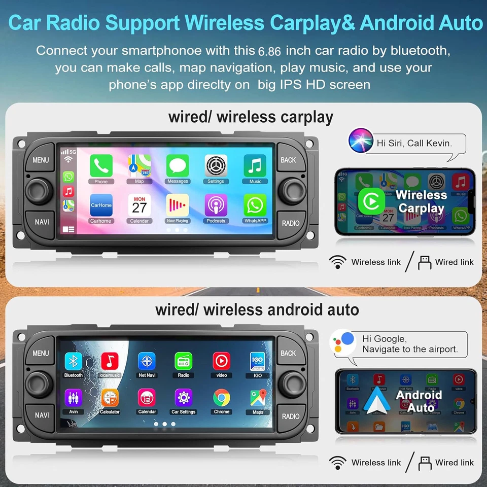 32G 6,8" Android 14 Carplay Autoradio GPS NAVI für Chrysler Jeep Dodge 1998-2010 - Bild 4 von 4