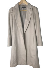 Icb Women's Coat Pure New Wool Size 2 Woolmark Beige Lined Pockets Open Front