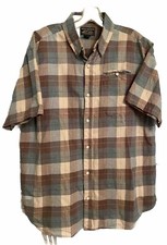 Grizzly Mountain Button Up Shirt XL Blue Gray White Plaid Short Sleeve Casual